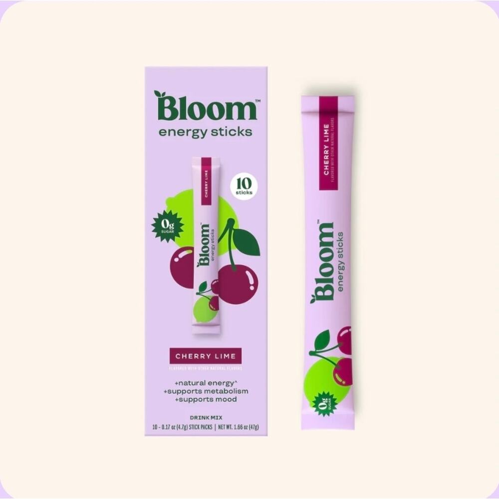 Bloom Cherry Lume Energy Sticks Drink Packets 10 CT Energy Drink Mixes s29